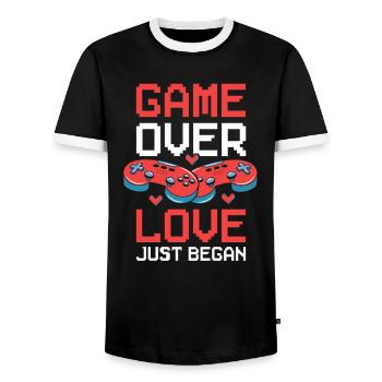 Les joueurs de la Saint-Valentin jouent à des paires de jeux vidéo - T-shirt contrasté Homme - noir/blanc - Devant - AI Model Female 172 light (172cm) & AI Model Male 178 light (178cm)