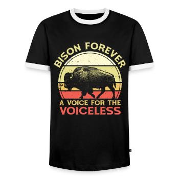 World Wildlife Day Retro Bison Wildlife Animal - Men's Ringer Shirt - black/white - Front - AI Model Female 172 light (172cm) & AI Model Male 178 light (178cm)