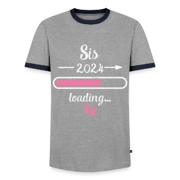 Sis 2024 Chargement Grossesse Naissance Soeur - T-shirt contrasté Homme - gris/marine  - Devant - AI Model Female 172 light (172cm) & AI Model Male 178 light (178cm)