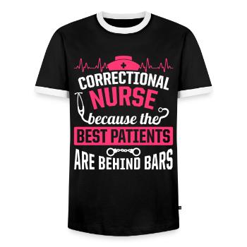 Correctional Nurse Nursing Correction Officer - Men's Ringer Shirt - black/white - Front - AI Model Female 172 light (172cm) & AI Model Male 178 light (178cm)