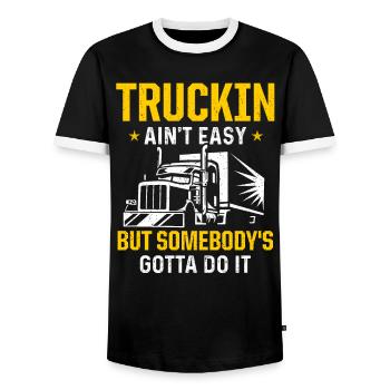 Truck Driver Trucker Driving - Men's Ringer Shirt - black/white - Front - AI Model Female 172 light (172cm) & AI Model Male 178 light (178cm)