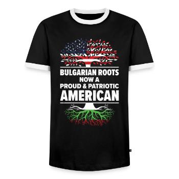 Born Bulgarian Bulgaria American USA Citizenship - Men's Ringer Shirt - black/white - Front - AI Model Female 172 light (172cm) & AI Model Male 178 light (178cm)