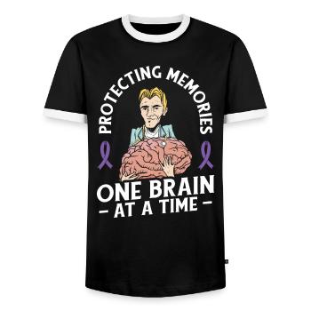 Alzheimer's Awareness Brain Doctors Health - Men's Ringer Shirt - black/white - Front - AI Model Female 172 light (172cm) & AI Model Male 178 light (178cm)