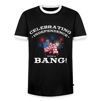 USA Independence Patriotic American Flag Fireworks - Men's Ringer Shirt - black/white - Front - AI Model Female 172 light (172cm) & AI Model Male 178 light (178cm)
