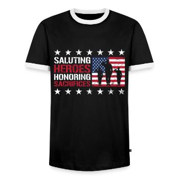 USA Independence Military Heroes Soldier Freedom - Men's Ringer Shirt - black/white - Front - AI Model Female 172 light (172cm) & AI Model Male 178 light (178cm)