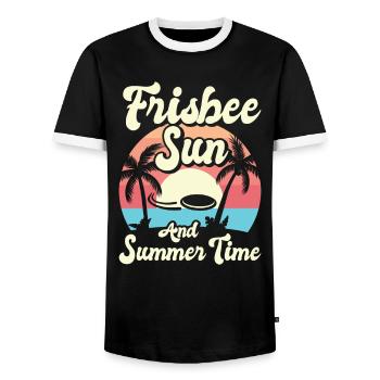 Frisbee Tropical Summer Vacation Flying Disc Sport - Men's Ringer Shirt - black/white - Front - AI Model Female 172 light (172cm) & AI Model Male 178 light (178cm)