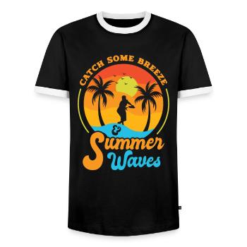 Frisbee Tropical Summer Vacation Flying Disc Sport - Men's Ringer Shirt - black/white - Front - AI Model Female 172 light (172cm) & AI Model Male 178 light (178cm)