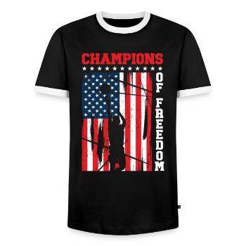 USA Independence American Flag Freedom Sports - Men's Ringer Shirt - black/white - Front - AI Model Female 172 light (172cm) & AI Model Male 178 light (178cm)