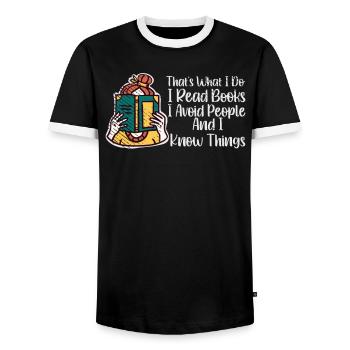 Book Lover Literature Book Reading Novels - Men's Ringer Shirt - black/white - Front - AI Model Female 172 light (172cm) & AI Model Male 178 light (178cm)