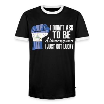 Nicaraguan Pride Nicaragua Flag Grown Nicaraguan - Men's Ringer Shirt - black/white - Front - AI Model Female 172 light (172cm) & AI Model Male 178 light (178cm)