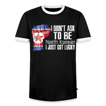 North Korean Pride North Korea Flag Grown North - Men's Ringer Shirt - black/white - Front - AI Model Female 172 light (172cm) & AI Model Male 178 light (178cm)