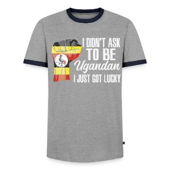 Ugandan Pride Uganda Flag Grown Ugandan Roots - Men's Ringer Shirt - grey/navy  - Front - AI Model Female 172 light (172cm) & AI Model Male 178 light (178cm)