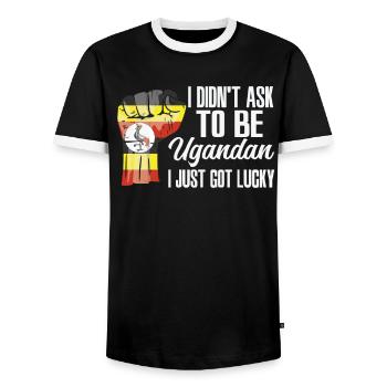 Ugandan Pride Uganda Flag Grown Ugandan Roots - Men's Ringer Shirt - black/white - Front - AI Model Female 172 light (172cm) & AI Model Male 178 light (178cm)