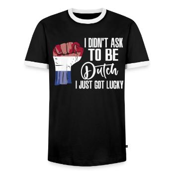 Dutch Pride Netherlands Flag Grown Dutch Roots - Men's Ringer Shirt - black/white - Front - AI Model Female 172 light (172cm) & AI Model Male 178 light (178cm)