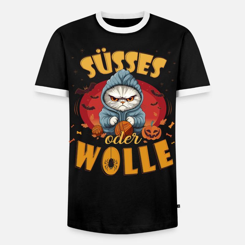 Süsses oder WOLLE - Wortspiel Halloween - Männer Kontrast-T-Shirt - Schwarz/Weiß