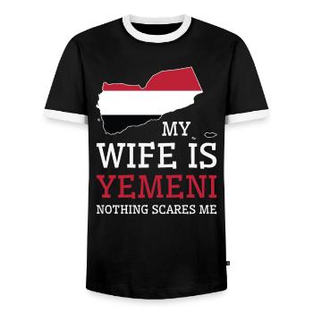 Rien ne me fait peur Ma femme est yéménite - T-shirt contrasté Homme - noir/blanc - Devant - AI Model Female 172 light (172cm) & AI Model Male 178 light (178cm)
