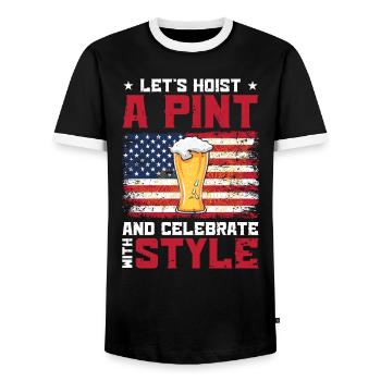 USA Independence Beer Drinking Freedom - Men's Ringer Shirt - black/white - Front - AI Model Female 172 light (172cm) & AI Model Male 178 light (178cm)