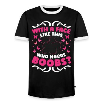 Boucle d’épingle pour le cancer du sein - T-shirt contrasté Homme - noir/blanc - Devant - AI Model Female 172 light (172cm) & AI Model Male 178 light (178cm)