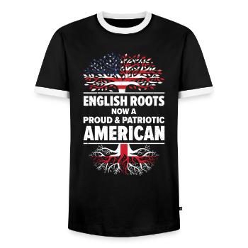 Lieu de naissance : Anglais, Angleterre, Américain, États-Unis - T-shirt contrasté Homme - noir/blanc - Devant - AI Model Female 172 light (172cm) & AI Model Male 178 light (178cm)