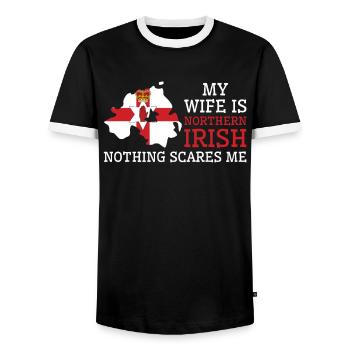 Nichts macht mir Angst Meine Frau ist Nordirin - Männer Kontrast-T-Shirt - Schwarz/Weiß - Vorne - AI Model Female 172 light (172cm) & AI Model Male 178 light (178cm)