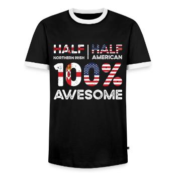 Half Northern Irish Northern Ireland American USA - Men's Ringer Shirt - black/white - Front - AI Model Female 172 light (172cm) & AI Model Male 178 light (178cm)