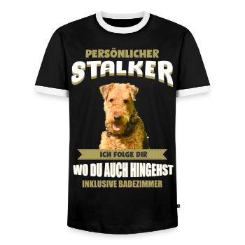 Airedale Terrier Hund - Airedale Terrier - Männer Kontrast-T-Shirt - Schwarz/Weiß - Vorne - AI Model Female 172 light (172cm) & AI Model Male 178 light (178cm)