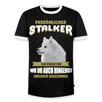 Japan Spitz Hund - Japan Spitz - Männer Kontrast-T-Shirt - Schwarz/Weiß - Vorne - AI Model Female 172 light (172cm) & AI Model Male 178 light (178cm)