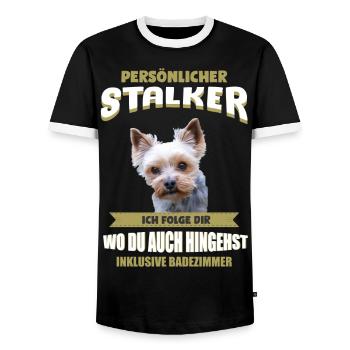 Yorkshire Terrier Hund - Yorkshire Terrier - Männer Kontrast-T-Shirt - Schwarz/Weiß - Vorne - AI Model Female 172 light (172cm) & AI Model Male 178 light (178cm)