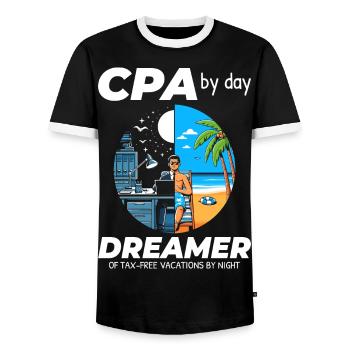CPA Daydreams: Balancing Work and Bliss in Split - Men's Ringer Shirt - black/white - Front - AI Model Female 172 light (172cm) & AI Model Male 178 light (178cm)