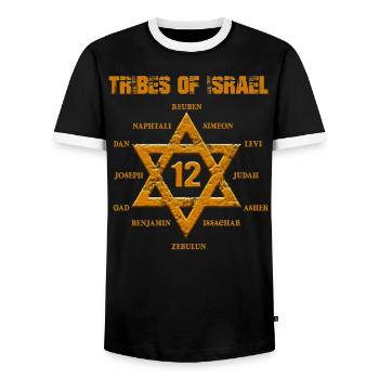 12 Twelve Tribes of Israel Hebrew Israelite Judah - Men's Ringer Shirt - black/white - Front - AI Model Female 172 light (172cm) & AI Model Male 178 light (178cm)