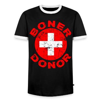 Boner Donor Funny Halloween Costume Idea - Men's Ringer Shirt - black/white - Front - AI Model Female 172 light (172cm) & AI Model Male 178 light (178cm)