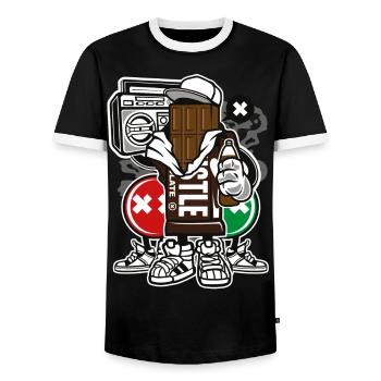 STREET CHOCOLATE - Funny cartoon cartoon gift - Men's Ringer Shirt - black/white - Front - AI Model Female 172 light (172cm) & AI Model Male 178 light (178cm)