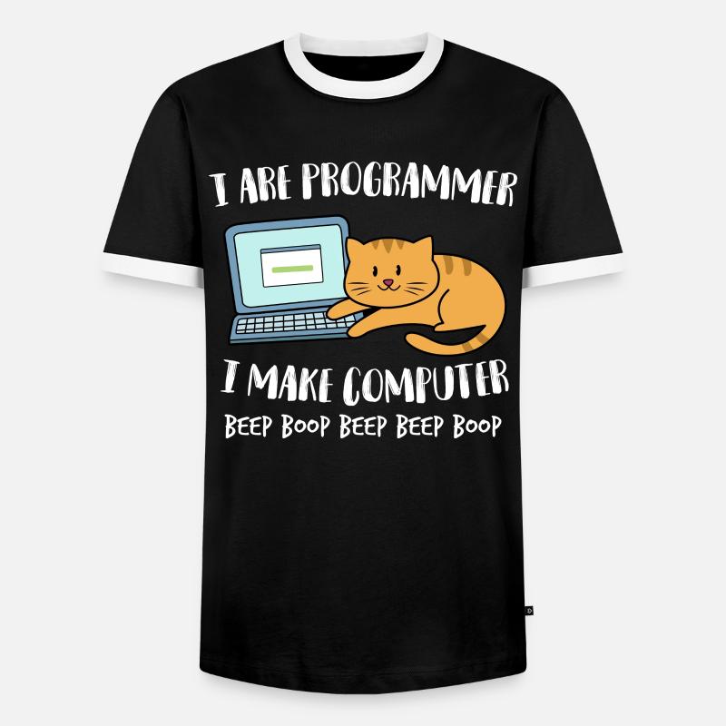I Are Programmer Computer Funny Cat Beep Boop - Men's Ringer Shirt - black/white