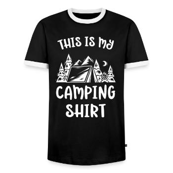 This is my camping shirt - Men's Ringer Shirt - black/white - Front - AI Model Female 172 light (172cm) & AI Model Male 178 light (178cm)