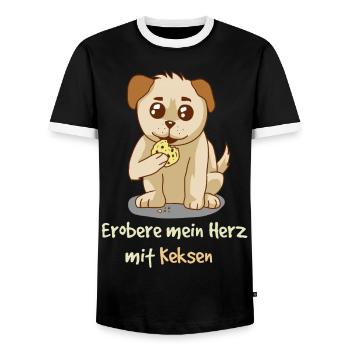 Conquer My Heart with Cookies Fantasy HUnde - Men's Ringer Shirt - black/white - Front - AI Model Female 172 light (172cm) & AI Model Male 178 light (178cm)