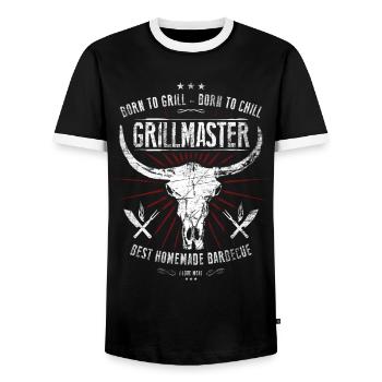 Grillmaster - Chemise BBQ - T-shirt contrasté Homme - noir/blanc - Devant - AI Model Female 172 light (172cm) & AI Model Male 178 light (178cm)
