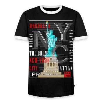 New York City NYC USA America Statue of Liberty - Men's Ringer Shirt - black/white - Front - AI Model Female 172 light (172cm) & AI Model Male 178 light (178cm)