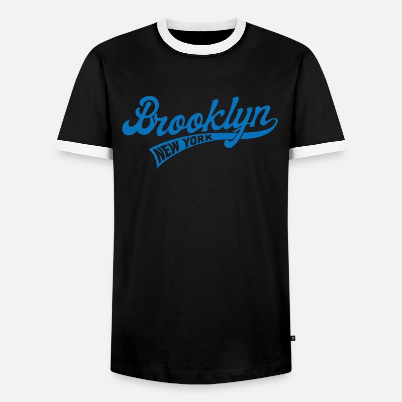 Hometown Brooklyn, Baseball Script - Men's Ringer Shirt - black/white