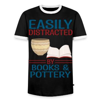 Make pottery - Men's Ringer Shirt - black/white - Front - AI Model Female 172 light (172cm) & AI Model Male 178 light (178cm)