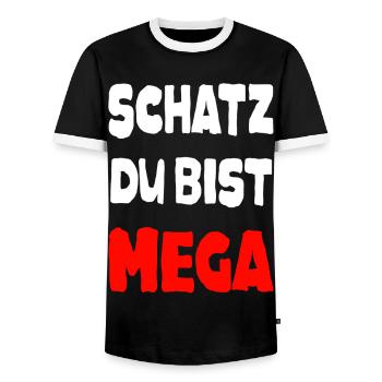 Mega Schatz Spruch - Männer Kontrast-T-Shirt - Schwarz/Weiß - Vorne - AI Model Female 172 light (172cm) & AI Model Male 178 light (178cm)