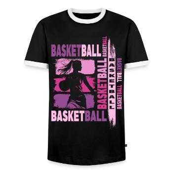 basket-ball femme basketteur joueur de basket-ball - T-shirt contrasté Homme - noir/blanc - Devant - AI Model Female 172 light (172cm) & AI Model Male 178 light (178cm)