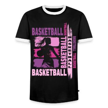 Basket-ball Femme Basketteur Joueur de basket-ball - T-shirt contrasté Homme - noir/blanc - Devant - AI Model Female 172 light (172cm) & AI Model Male 178 light (178cm)