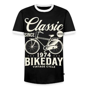 Bicycle Year 1974 Cyclist 50 Years Anniversary - Men's Ringer Shirt - black/white - Front - AI Model Female 172 light (172cm) & AI Model Male 178 light (178cm)