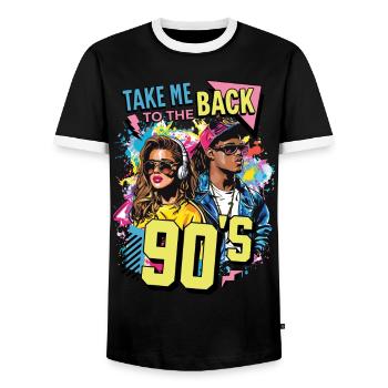 90s 90er Jahre Musik Bunt Party Karneval Kostüm - Männer Kontrast-T-Shirt - Schwarz/Weiß - Vorne - AI Model Female 172 light (172cm) & AI Model Male 178 light (178cm)