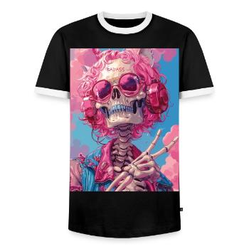 The Pink Skull - Totenkopf mit Köpfhörer - Männer Kontrast-T-Shirt - Schwarz/Weiß - Vorne - AI Model Female 172 light (172cm) & AI Model Male 178 light (178cm)