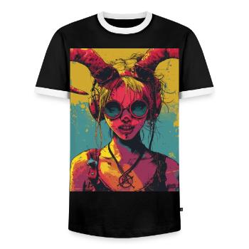 The Devil - Skull, Totenkopf, Teufel - Männer Kontrast-T-Shirt - Schwarz/Weiß - Vorne - AI Model Female 172 light (172cm) & AI Model Male 178 light (178cm)