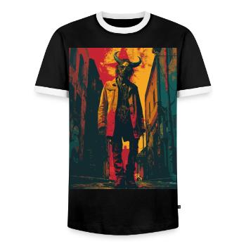 The Devil - Skull, Totenkopf, Teufel - Männer Kontrast-T-Shirt - Schwarz/Weiß - Vorne - AI Model Female 172 light (172cm) & AI Model Male 178 light (178cm)
