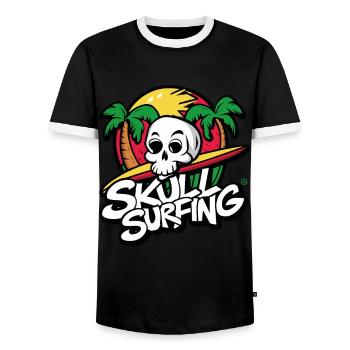 Skull - Surfing, Totenkopf - Männer Kontrast-T-Shirt - Schwarz/Weiß - Vorne - AI Model Female 172 light (172cm) & AI Model Male 178 light (178cm)