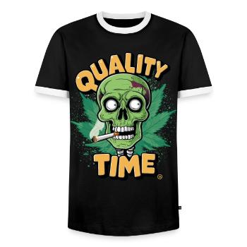 Skull Kiffer - Quality Time, Totenkopf - Männer Kontrast-T-Shirt - Schwarz/Weiß - Vorne - AI Model Female 172 light (172cm) & AI Model Male 178 light (178cm)