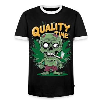 Skull Kiffer - Quality Time, Totenkopf - Männer Kontrast-T-Shirt - Schwarz/Weiß - Vorne - AI Model Female 172 light (172cm) & AI Model Male 178 light (178cm)